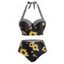 Plus Size Striped Sunflower Push Up Halter Tankini Swimwear - BLACK L