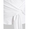T-shirt Bicolore Croisé à Epaule Dénudée de Grande Taille - Blanc 3X