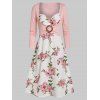 Robe Fleurie Imprimée Anneau en O à Manches Longues Deux Pièces - multicolor A S