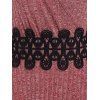 Ribbed Jersey Knit Applique Insert Surplice A Line Dress - DEEP RED XL