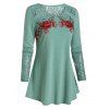 Floral Embroidery Lace Patchwork T-shirt - SEA GREEN M