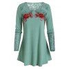 T-shirt Brodé Floral en Dentelle Jointif - Vert Mer L