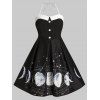 Robe Vintage Embelli de Bouton Etoile Lune de Grande Taille à Col Halter - Noir 1X