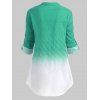 Plus Size Butterfly Print Ombre Color Roll Up Sleeve Blouse - GREEN 1X