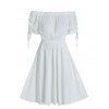 Ruched Off The Shoulder Ruffle A Line Dress - WHITE M