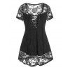 Haut Fleur en Dentelle Transparente à Ourlet Courbe à Lacets - Noir M