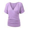T-shirt Superposé de Grande Taille à Col Plongeant à Volants - Violet clair L