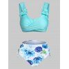 Ensemble de Bikini Rembourré Croisé Fleur Imprimée - Bleu 2XL