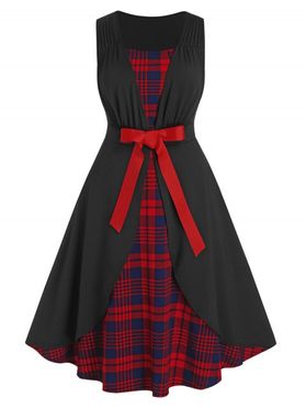 Plus Size 2 In 1 Plaid Ruched Dress