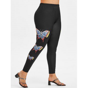 

Plus Size High Waisted Butterfly Print Tight Leggings, Black