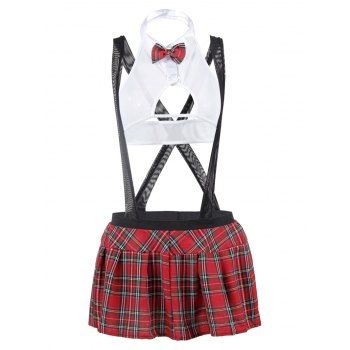 

Plus Size Cutout Plaid Suspender Schoolgirl Lingerie Costume, White