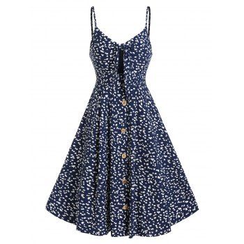 

Tiny Floral Print Spaghetti Strap Knotted Dress, Cadetblue