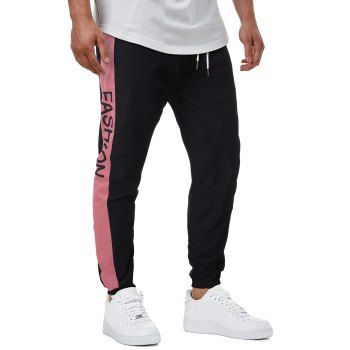 

Letter Print Drawstring Contrast Casual Pants, Black