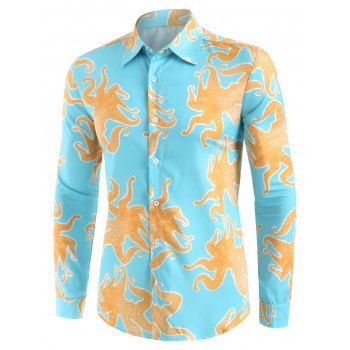 

Funny Octopus Print Button Up Casual Shirt, Multicolor