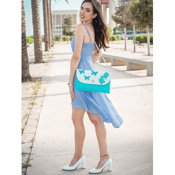 

Solid Front Knot Cami Dip Hem Dress, Sky blue