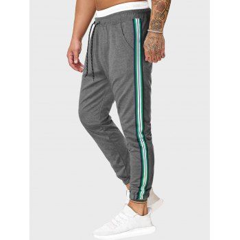 

Drawstring Side Striped Tapered Sports Pants, Gray