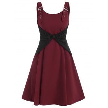 

Buckle Bowknot A Line Dress, Deep red