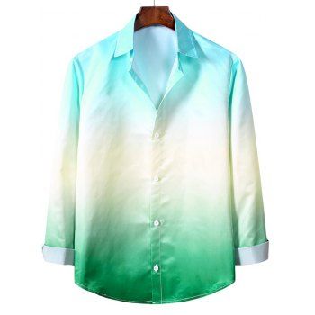 

Ombre Print Long Sleeve Button Up Shirt, Medium turquoise