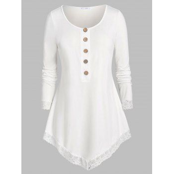 

Plus Size Lace Trim Plain T Shirt, White