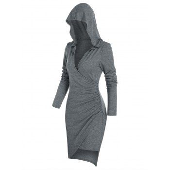 

Hooded Long Sleeve Heathered Surplice Dress, Ash gray