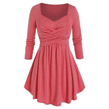 

Plus Size Sweetheart Neck Crisscross T Shirt, Bean red
