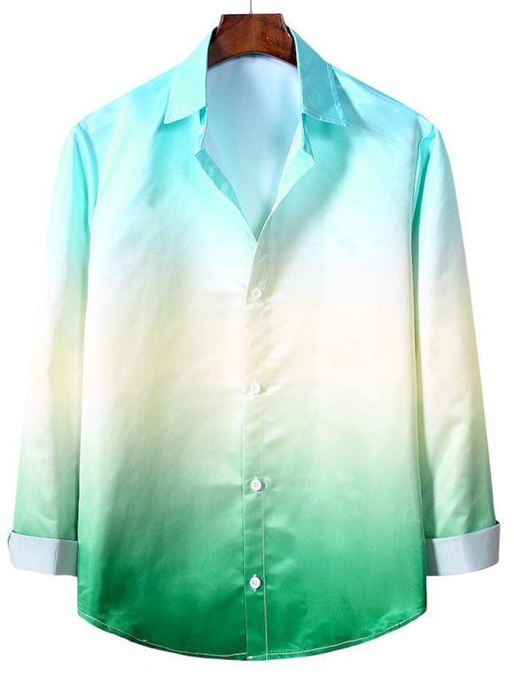 Chemise Ombre Imprimée Boutonnée à Manches Longues - Turquoise Moyenne S