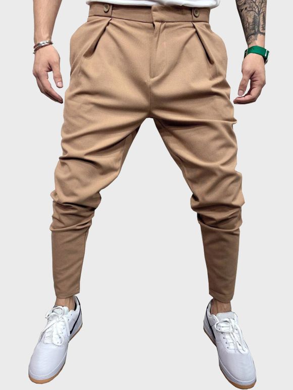 Pantalon Fuselé Décontracté avec Bouton Détaillé - Kaki XL