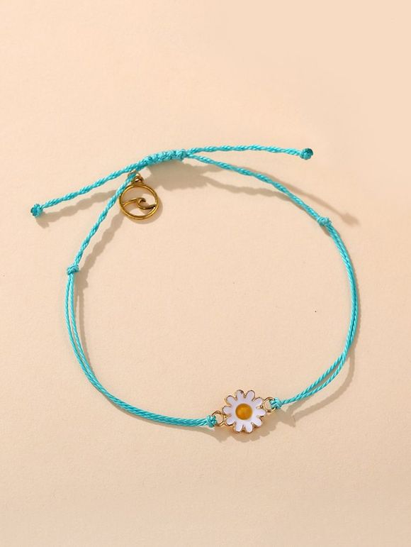Bracelet à Corde Réglable Floral Marguerite - Bleu Ciel Léger 