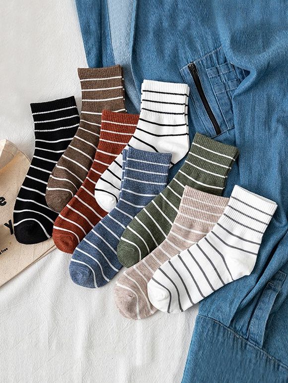 8 Paires Ensemble de Chaussettes à Rayures - multicolor A 