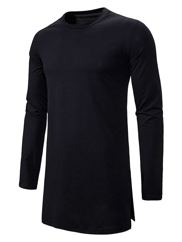 Plain Side Slit Gothic Longline T Shirt - BLACK 2XL