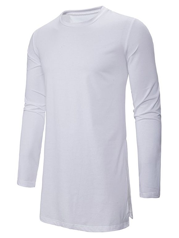 T-shirt Gothique Long Simple à Fente Latérale - Blanc M