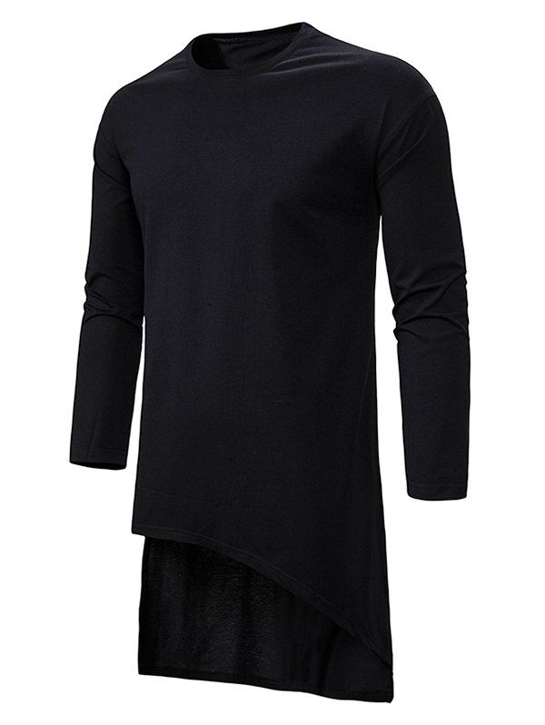 Plain Slit Asymmetrical Longline Gothic T Shirt - BLACK XL