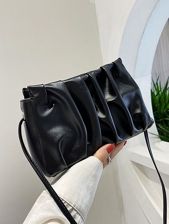 Sac à Bandoulière Rectangle Plissé en Couleur Unie - Noir 