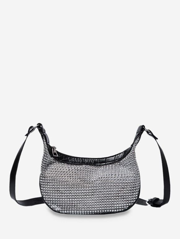 Sac à Bandoulière en Forme de Croissant avec Strass - Noir 