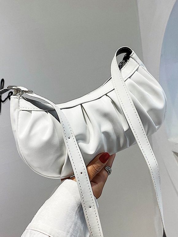 Sac à Bandoulière Décontracté Plissé en Couleur Unie - Blanc 