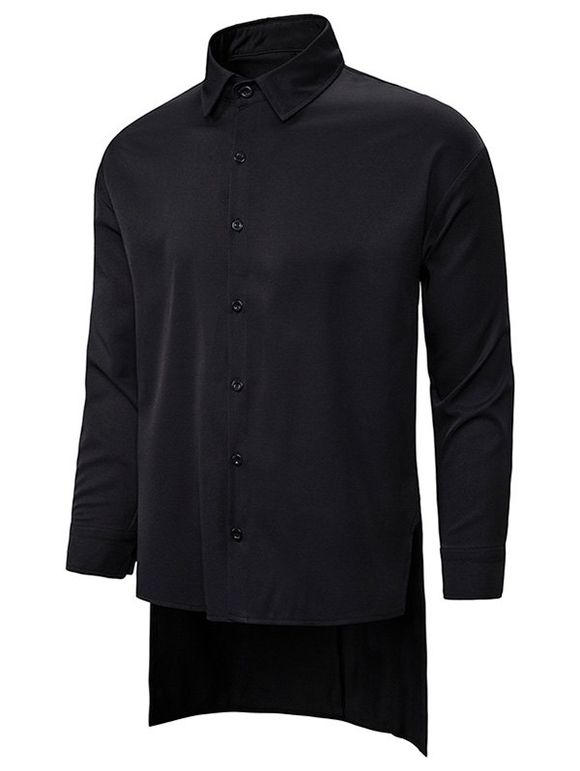 Chemise Simple Boutonnée Haute Basse à Fente Latérale - Noir 2XL