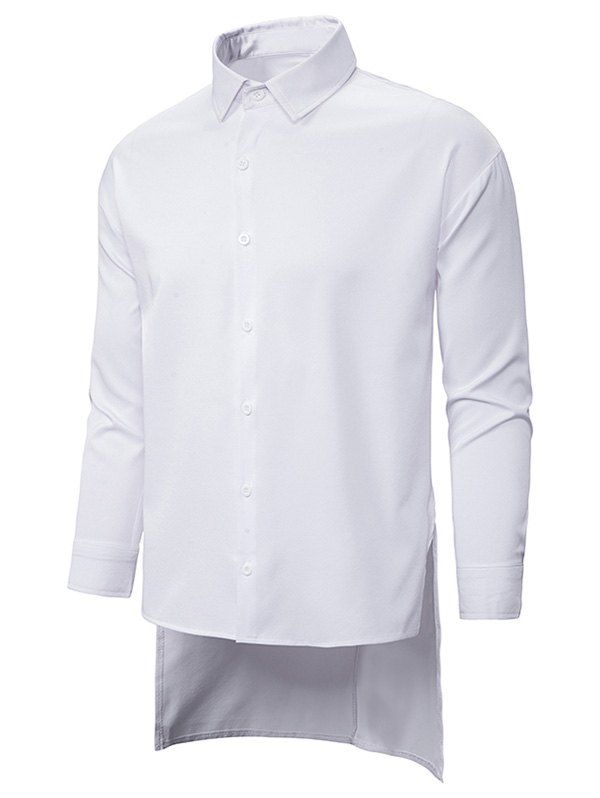 Plain Button Up Side Slit High Low Shirt - WHITE XL