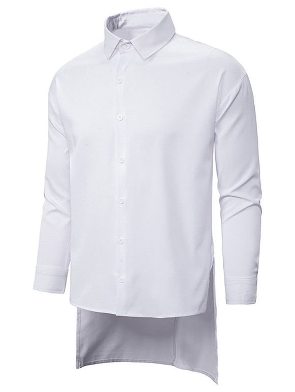 Chemise Simple Boutonnée Haute Basse à Fente Latérale - Blanc 2XL