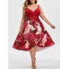 Robe Superposée Fleurie à Bretelle Bouclée de Grande Taille - Rouge 5X