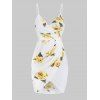 Robe Tulipe Fleur Imprimée à Bretelle Fine - Jaune Soleil S