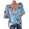 T-shirt Imprimé Floral à Manches Raglan Grande Taille - Bleu 5XL