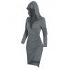 Hooded Long Sleeve Heathered Surplice Dress - ASH GRAY L