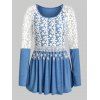 Floral Embroidery Hollow Out Sleeve Top - SILK BLUE M