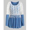 Haut Floral Brodé à Manches Evidées - Bleu de Soie XL
