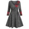 Mini Robe Tricotée à Carreaux à Col en V à Lacets - Gris L