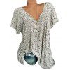 T-Shirt Imprimé Floral Minuscule à Col V Grande Taille - Beige 5XL