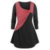T-shirt Bicolore Tordu en Avant de Grande Taille - Rouge Saint Valentin L