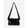 Sac à Bandoulière Plissé à Bretelle Large en Couleur Unie - Noir 