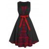 Robe Plissée à Carreaux 2 en 1 de Grande Taille - Noir 1X