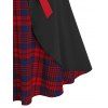 Plus Size 2 In 1 Plaid Ruched Dress - BLACK 2X